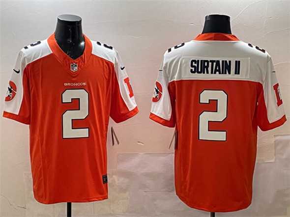 Men's Denver Broncos #2 Patrick Surtain II Orange White 2024 F.U.S.E. V2 Throwback Vapor Limited Alternate Stitched Jersey Dzhi,We sell and wholesale Men's Denver Broncos #2 Patrick Surtain II Orange White 2024 F.U.S.E. V2 Throwback Vapor Limited Alternate Stitched Jersey Dzhi on line form chian!